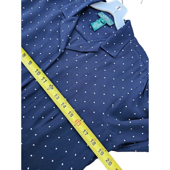 Lauren Ralph Lauren 100% Silk Set Skirt Blouse Top Outfit Navy Polka Dot Size 6 - Picture 10 of 16